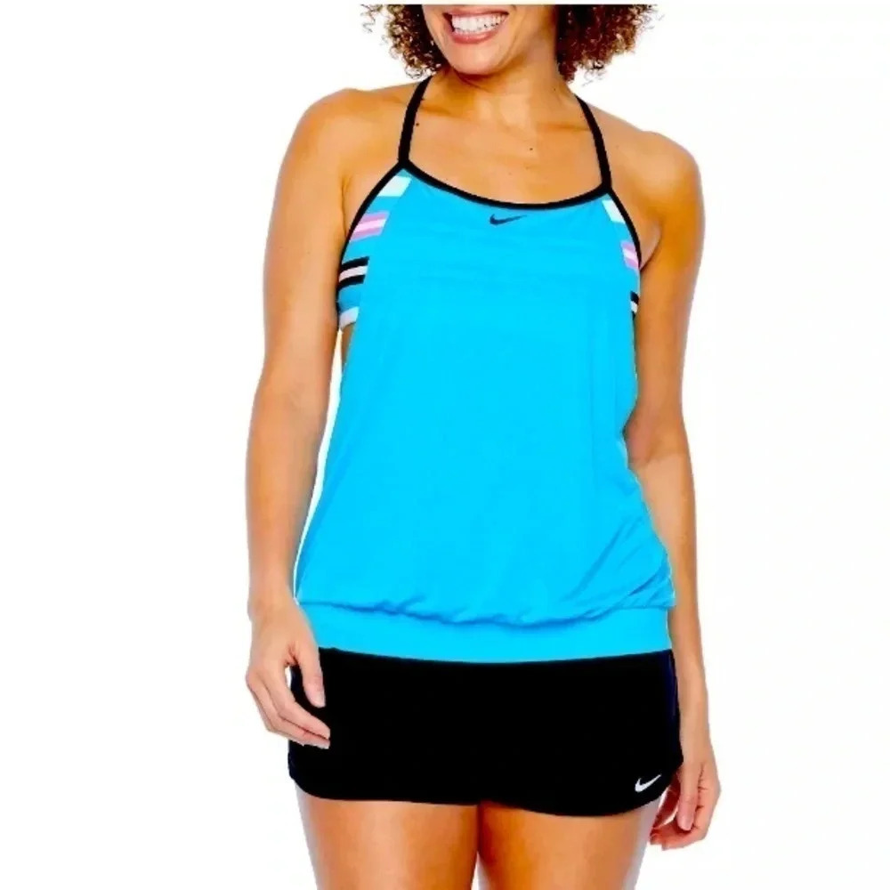 Nike Swim Tankini Blouson Top Sz S Blue NWT - Picture 1 of 11